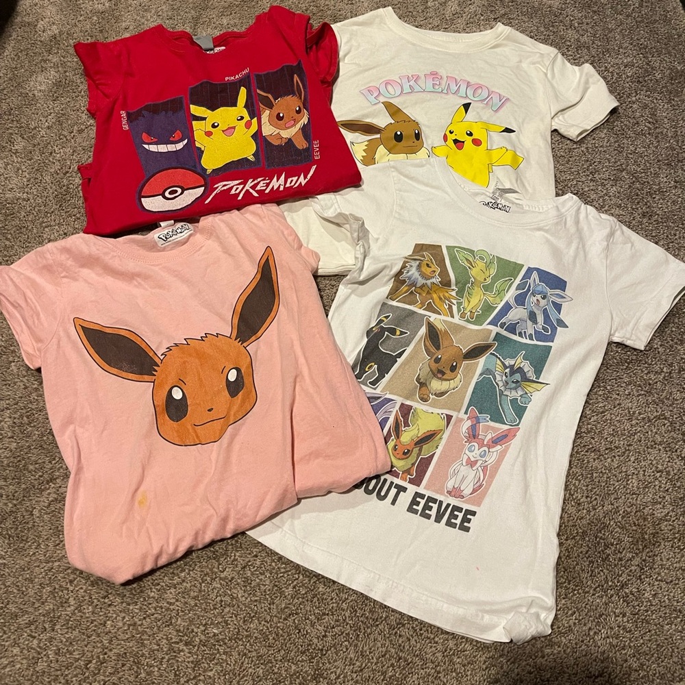 Pokemon Kids Shirts - Red, White, Pink